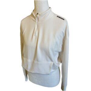 Gymshark Pullover White Sweatshirt Cropped Front Pocket 1/2 Zip Comfy Soft Gym L